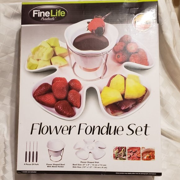 Fondue Set, Fine Life Products, 4 forks, Bowl with Metal Stand, & Plate NWT - Picture 2 of 9